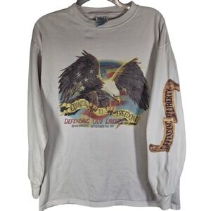 VTG USA Freedom Glory Eagle Large White Long Sleeve Shirt Patriotic September 11